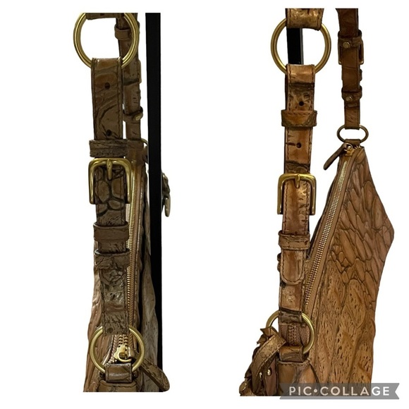 Brahmin For Dillard's Stone Colored Croc Leather Rectangle Shoulder Handbag - Picture 5 of 12